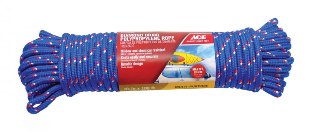 ROPE POLYPROPYLENE 3/8INX100FT DIAMOND BRAIDED ASST COLORS ACE