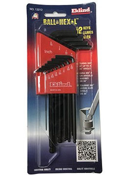 HEX KEY 12PC SET .050 - 5/16IN BALL END LONG ARM
