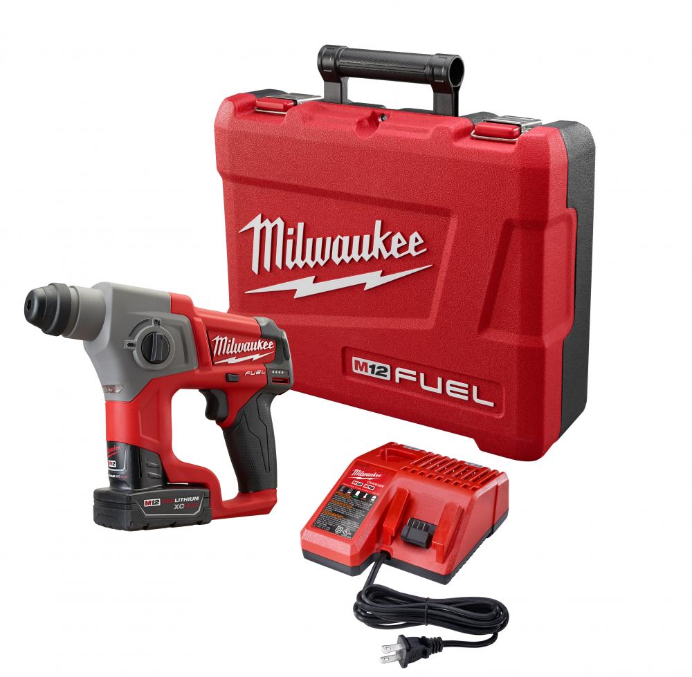 SDS, Plus Rotary Hammer Kit, 12 Volt, M12 Fuel, 5/8in, Milwaukee