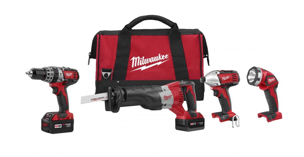 combo kit, milwaukee tool, milwaukee, hammer drill, impact, driver, sawzall, reciprocating saw, work light, lithium ion, lithium-ion, cordless, red lithium, 269624, 2696-24, 2696, recip saw, m18, 2602, 2620, 2650, 2602-22, 2620-22, 2650-22, 4 tool